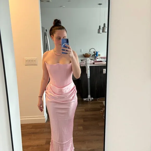 House of CB Persephone rose shadow strapless corset maxi dress